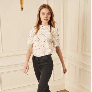 Charlotte Brody Handkerchief Blouse Top Shirt Womens XL Cream Floral Silk Scarf